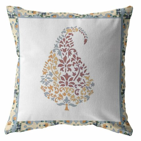 PALACEDESIGNS 18 in. Paisley Indoor & Outdoor Throw Pillow Orange Red & White PA3099043